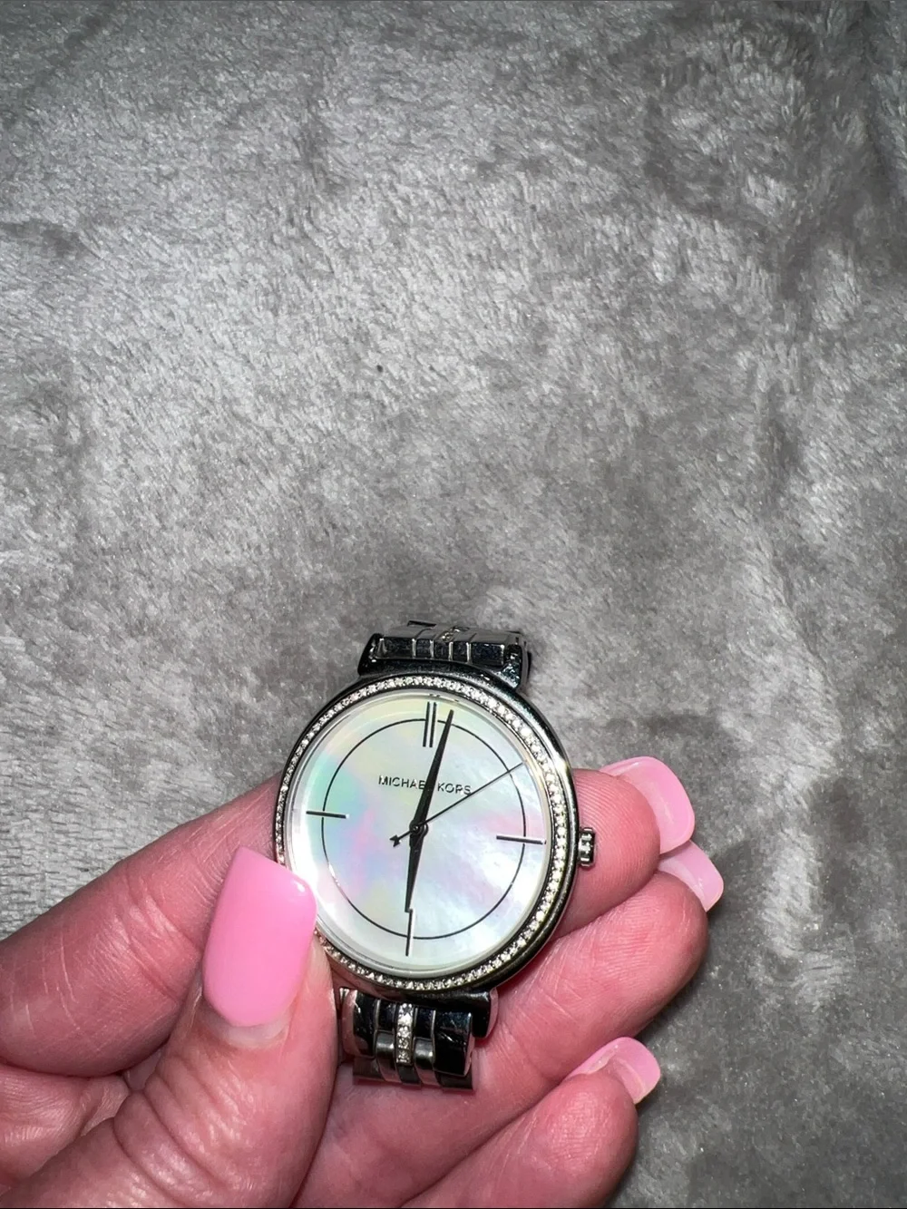 Michael Kors Silver Tone Watch with Iridescent Mother-of-Pearl Dial